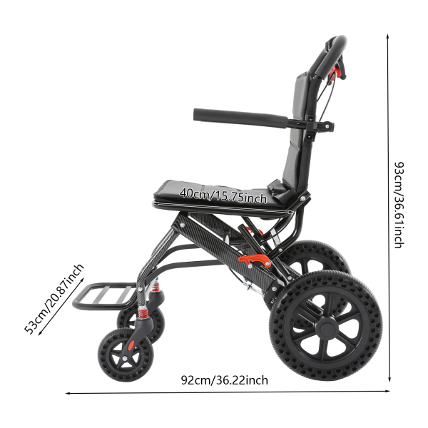 Silla de ruedas de transporte plegable con neumáticos de panal de 100 kg, silla de ruedas portátil para viajes con bolsa de almacenamiento Silla de ruedas de transporte plegable con neumáticos de panal de 100 kg, silla de ruedas portátil para viajes con bolsa de almacenamiento