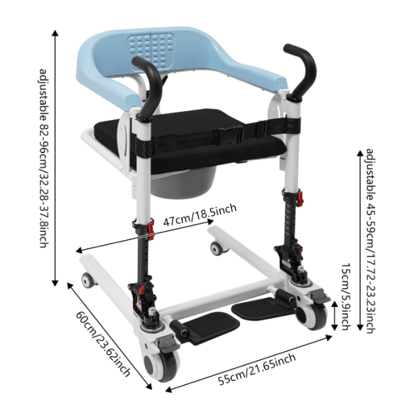 Grúa de enfermería plegable con cambiador, silla de ruedas elevadora para pacientes con asiento dividido a 180° y ruedas