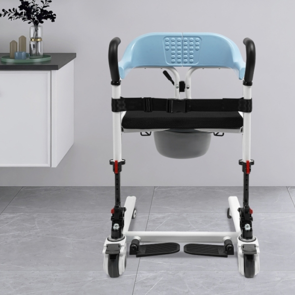 Grúa de enfermería plegable con cambiador, silla de ruedas elevadora para pacientes con asiento dividido a 180° y ruedas