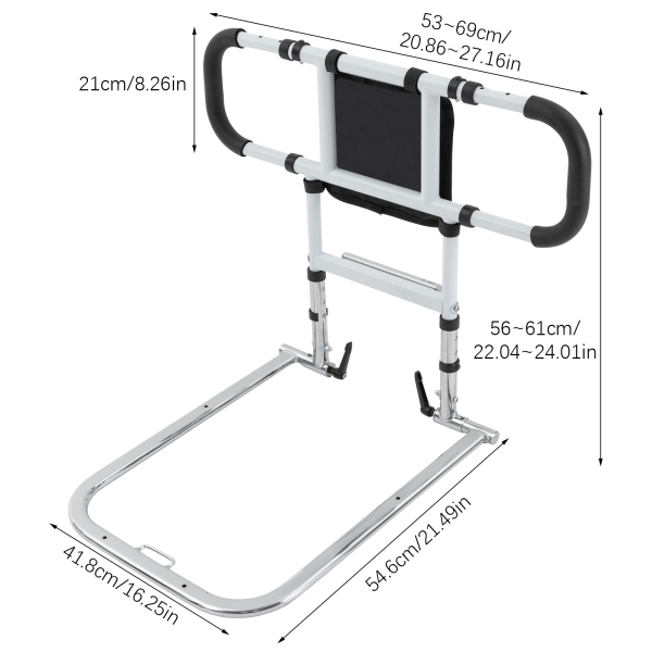 Barra de ayuda para la cama plegable, Barra de apoyo para la cama, Soporte fiable, Longitud ajustable: 53-69cm, Blanco
