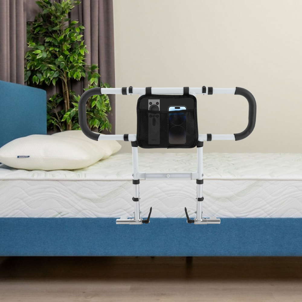Barra de ayuda para la cama plegable, Barra de apoyo para la cama, Soporte fiable, Longitud ajustable: 53-69cm, Blanco