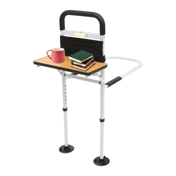 Barandilla de cama segura, con una luz con sensor LED, barandilla de apoyo con altura ajustable 47-52 cm, carga del escritorio: 5 kg