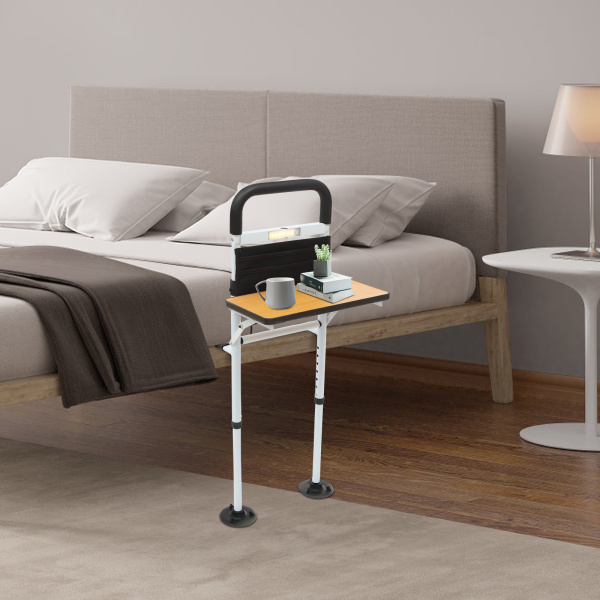 Barandilla de cama segura, con una luz con sensor LED, barandilla de apoyo con altura ajustable 47-52 cm, carga del escritorio: 5 kg