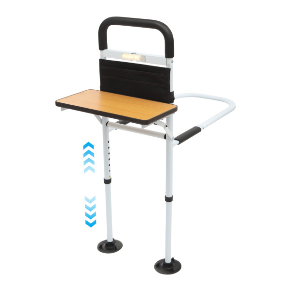 Barandilla de cama segura, con una luz con sensor LED, barandilla de apoyo con altura ajustable 47-52 cm, carga del escritorio: 5 kg Barandilla de cama segura, con una luz con sensor LED, barandilla de apoyo con altura ajustable 47-52 cm, carga del escritorio: 5 kg