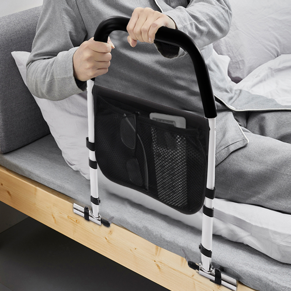 Barandilla de cama para ancianos, barandilla de cama Barandilla de apoyo plegable Protección lateral con organizador