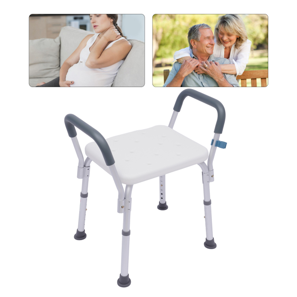 Silla de ducha con reposabrazos, taburete de ducha, carga máxima, 150 kg, para personas mayores y discapacitadas, ergonómicos, antideslizantes