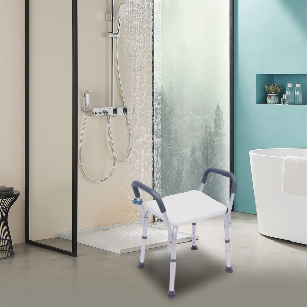 Silla de ducha con reposabrazos, taburete de ducha, carga máxima, 150 kg, para personas mayores y discapacitadas, ergonómicos, antideslizantes