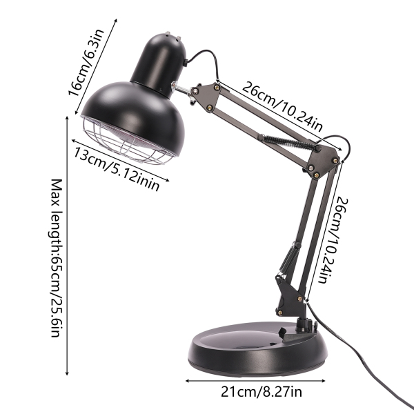 Lámpara de luz roja, Lámpara de calor, Lámpara de infrarrojos para tratamiento, Max. Altura del producto 65cm, Negro