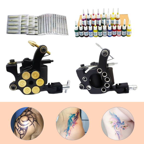 Juego completo de 2 máquinas de tatuar, 20 colores, 50 agujas para principiantes