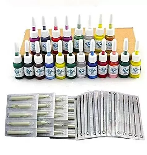 Juego completo de 2 máquinas de tatuar, 20 colores, 50 agujas para principiantes