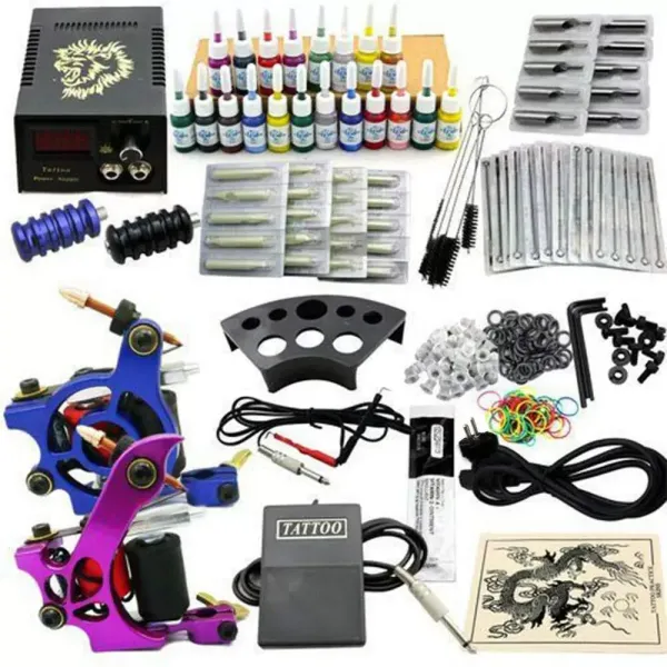 Máquina de tatuaje profesional, juego completo de 2 máquinas de tatuaje, 20 colores, 50 agujas