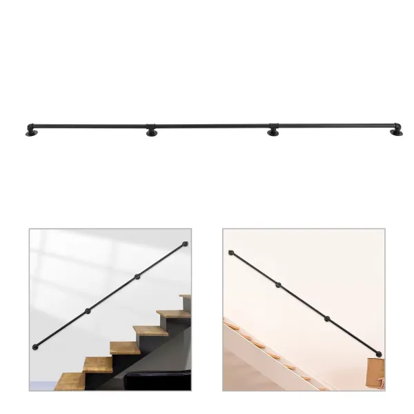 9FT Barandilla industrial de metal negro pasamanos de escalera pasamanos de pared para niños, adultos y personas mayores