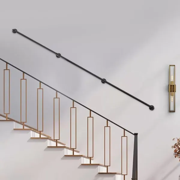 9FT Barandilla industrial de metal negro pasamanos de escalera pasamanos de pared para niños, adultos y personas mayores