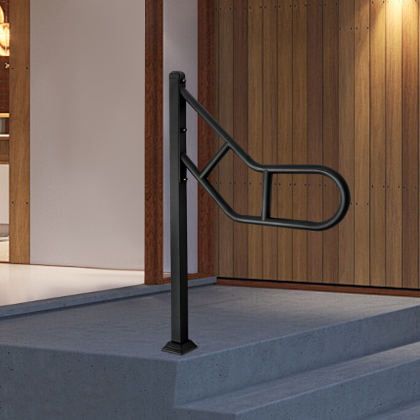 Barandilla de un solo poste, Barandilla de escalera exterior para peldaños, Barandilla de escalera en forma de U, Negro
