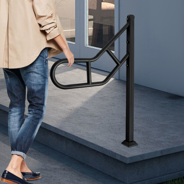 Barandilla de un solo poste, Barandilla de escalera exterior para peldaños, Barandilla de escalera en forma de U, Negro