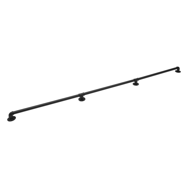 Pasamanos de tubo, metal resistente con capacidad de carga, 8 pies, 3 secciones, Distancia a la pared 8cm, Negro