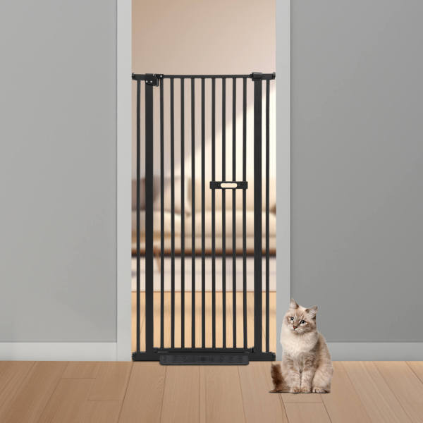 Puerta extensible negra para mascotas de 150 cm, barrera de alta seguridad para perros y gatos - Fácil de instalar Puerta extensible negra para mascotas de 150 cm, barrera de alta seguridad para perros y gatos - Fácil de instalar