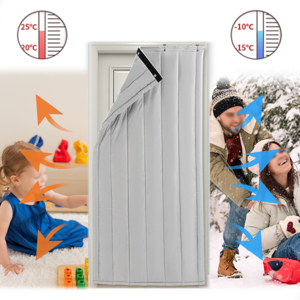 Cortina de puerta con aislamiento térmico, Pantalla de cubierta de puerta de invierno, Manta insonorizante, Gris
