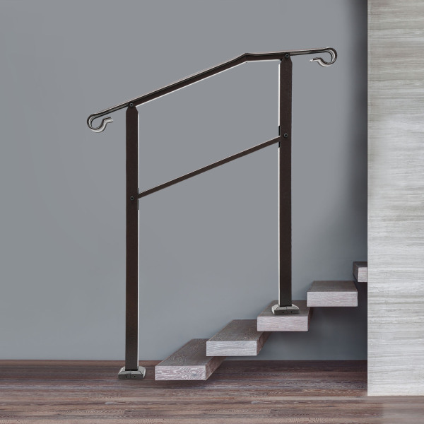 98*96cm Pasamanos para exteriores, pasamanos de escalera, pasamanos de 3 escalones Marrón hierro