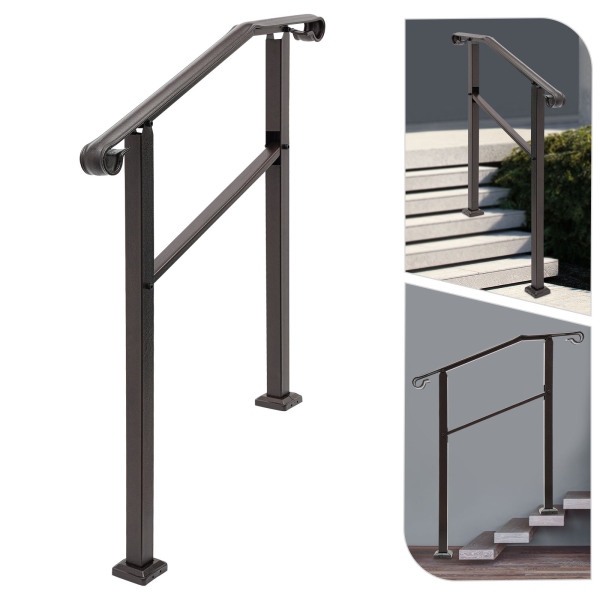 98*96cm Pasamanos para exteriores, pasamanos de escalera, pasamanos de 3 escalones Marrón hierro