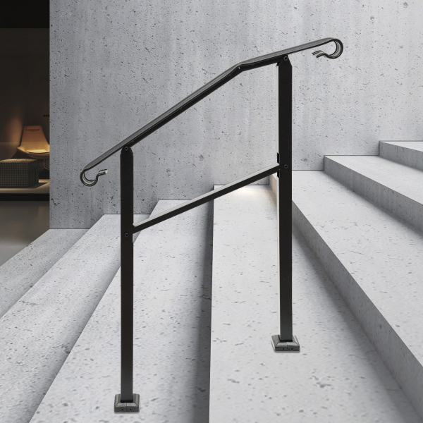 Pasamanos de 98*96 cm para exteriores, pasamanos de escalera, pasamanos de 3 escalones Negro