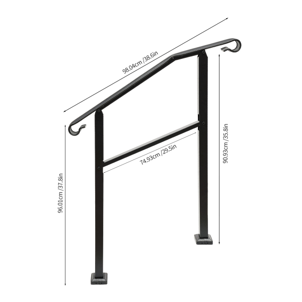Pasamanos de 98*96 cm para exteriores, pasamanos de escalera, pasamanos de 3 escalones Negro