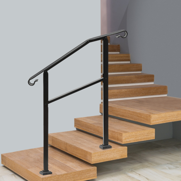 Pasamanos de 98*96 cm para exteriores, pasamanos de escalera, pasamanos de 3 escalones Negro