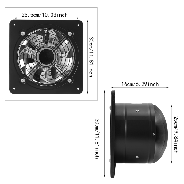 Ventilador de extracción de 10 pulgadas, ventilador de ventilación portátil, ventilador de extracción de cocina de montaje en pared con compuerta de contracorriente