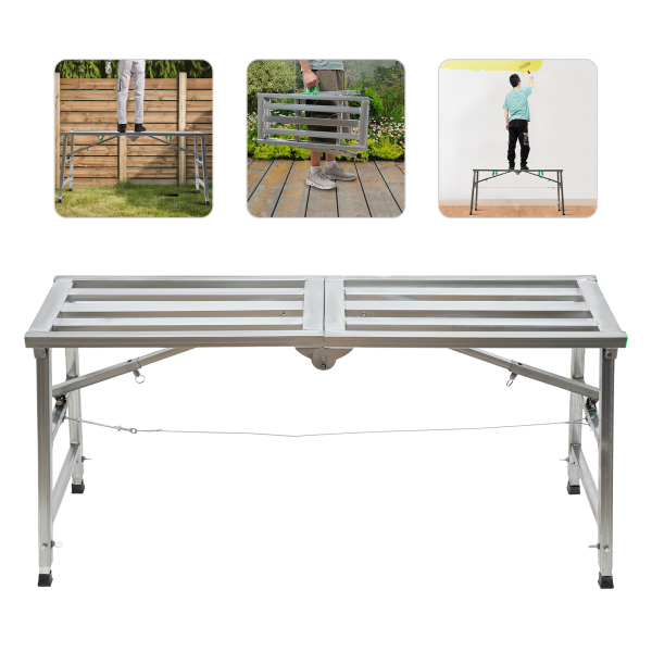 Plataforma de trabajo ajustable, escalera de tijera de acero, plataforma de andamio plegable portátil