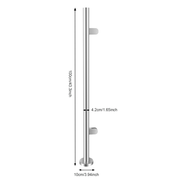 Barandilla de acero inoxidable, columna final de 110 cm, Capacidad de carga: 80 kg, Plata