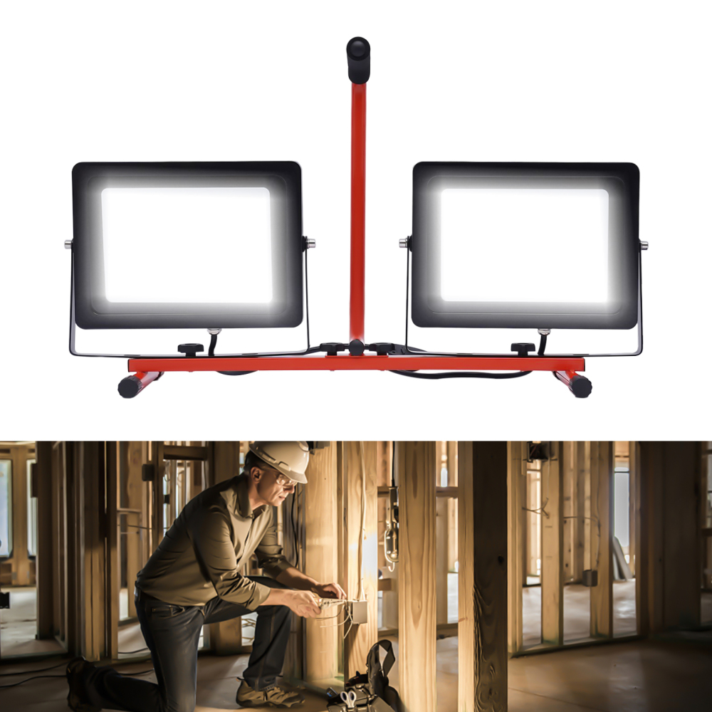 Foco de trabajo guiado con trípode 20000LM, 200W, 6500K, IP65, Impermeable, ángulo de luz ajustable, proyector guiado portátil