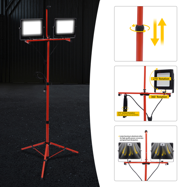Foco de trabajo guiado con trípode 20000LM, 200W, 6500K, IP65, Impermeable, ángulo de luz ajustable, proyector guiado portátil