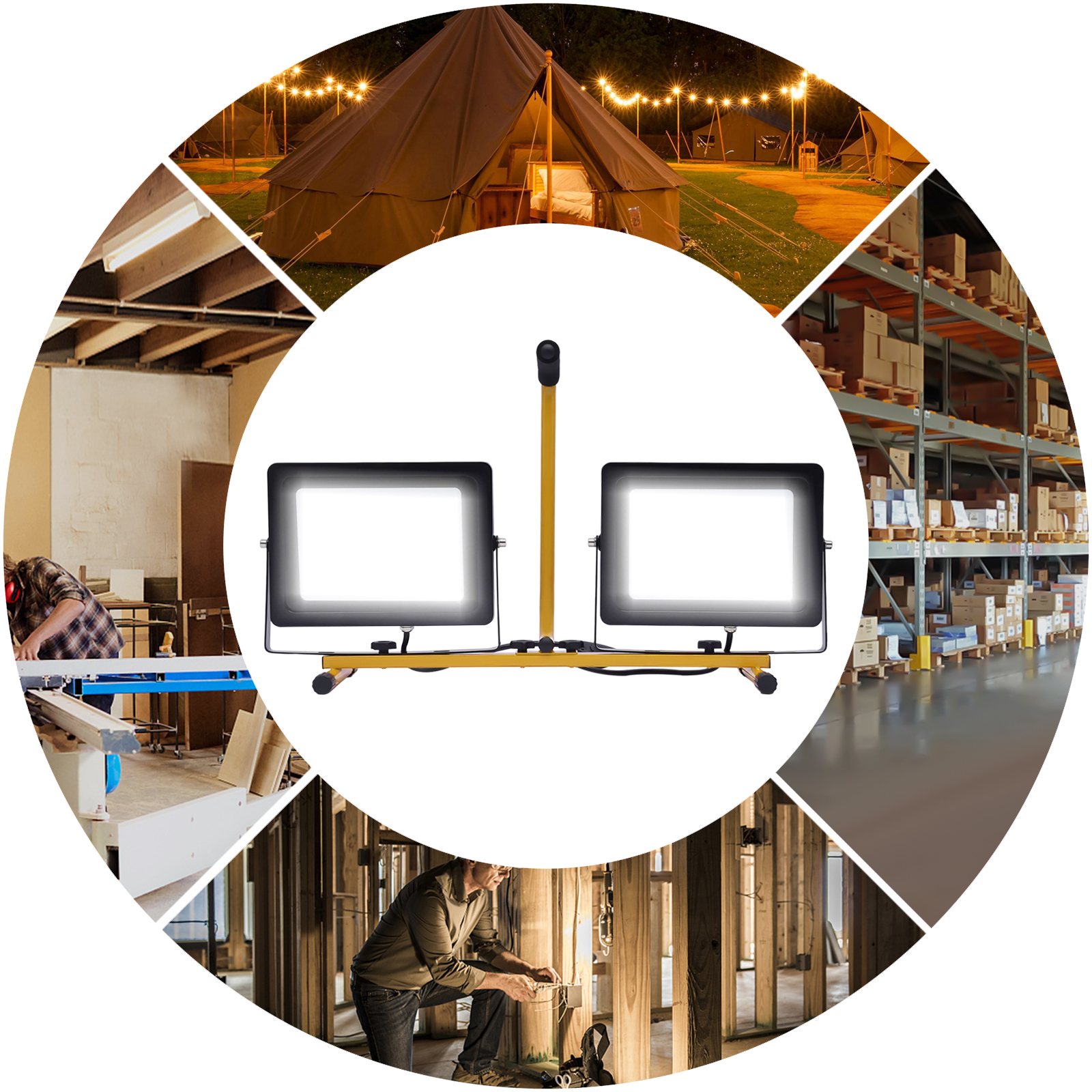 Luz de trabajo guiada con trípode 20000LM 200W 6500K IP65 Impermeable ángulo de luz ajustable proyector Luz de trabajo guiada con trípode 20000LM 200W 6500K IP65 Impermeable ángulo de luz ajustable proyector