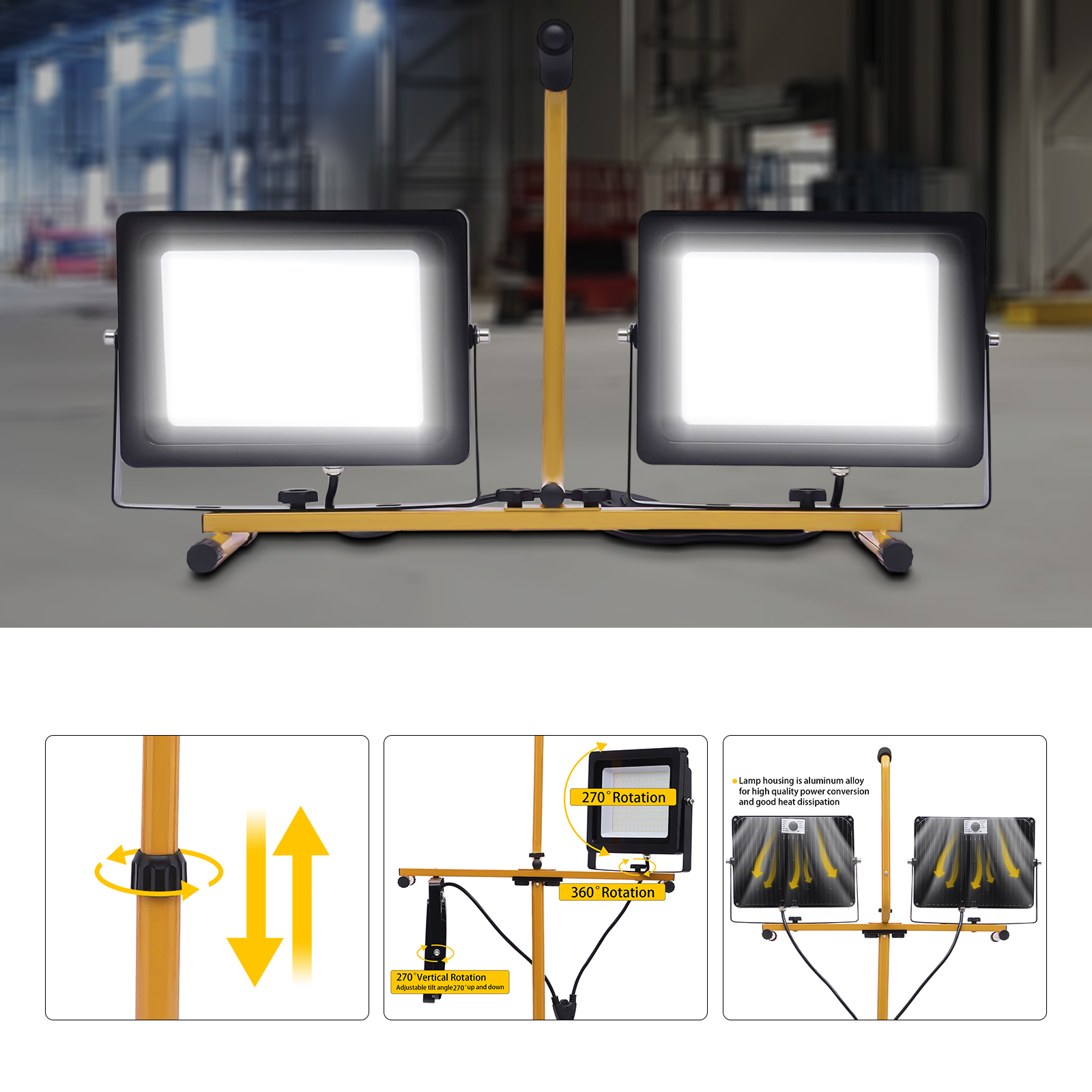 Luz de trabajo guiada con trípode 20000LM 200W 6500K IP65 Impermeable ángulo de luz ajustable proyector Luz de trabajo guiada con trípode 20000LM 200W 6500K IP65 Impermeable ángulo de luz ajustable proyector