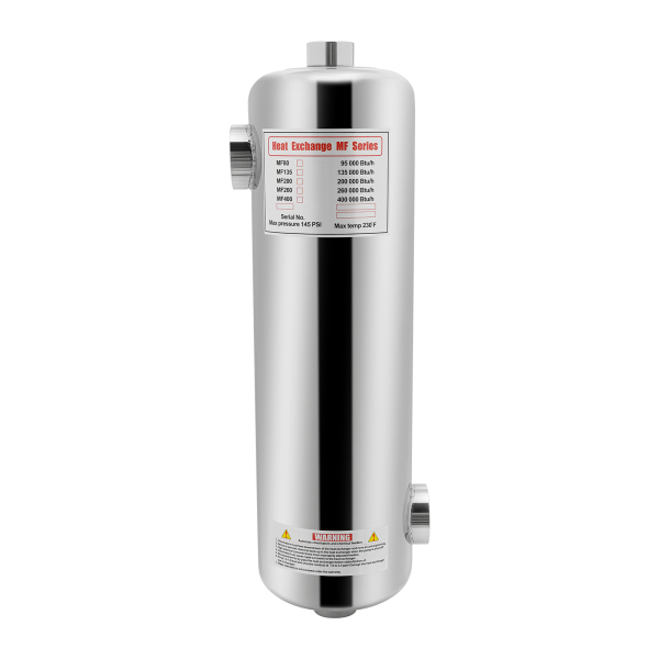 Intercambiador de calor para piscina, de acero inoxidable, 485 x 134 mm, 60 kW