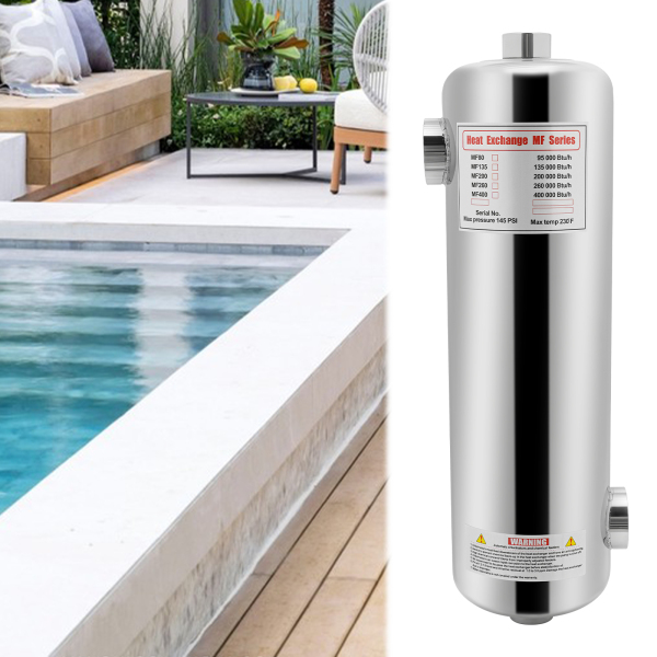 Intercambiador de calor para piscina, de acero inoxidable, 485 x 134 mm, 60 kW