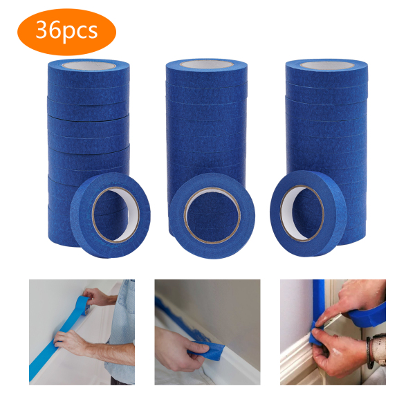36 rollos de cinta de pintor, 24 mm x 55 m, azul Enmascarar, cinta de pintor, resistente a los rayos UV, a la humedad