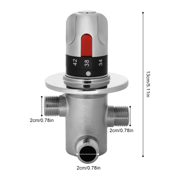 G1 / 2 "válvula de ángulo de baño de cobre macizo de plata de tres vías, 20-60℃, Termostato automático, Alta seguridad