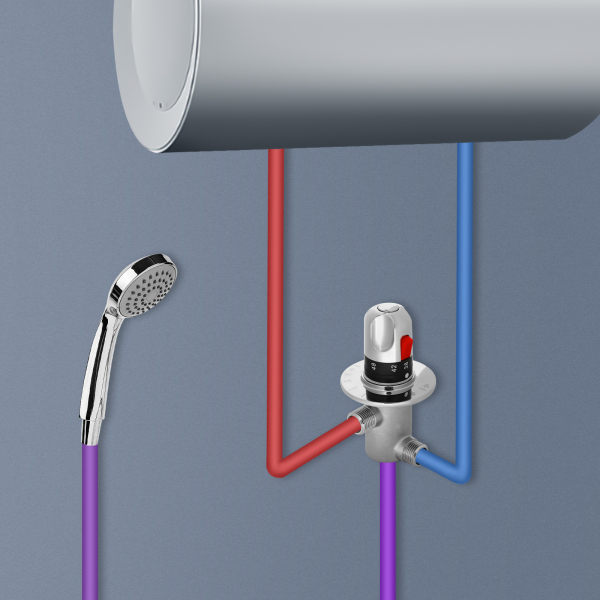 G1 / 2 "válvula de ángulo de baño de cobre macizo de plata de tres vías, 20-60℃, Termostato automático, Alta seguridad
