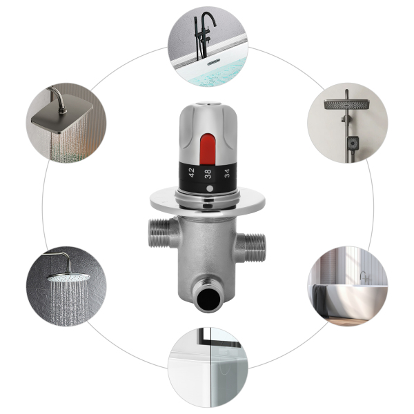 G1 / 2 "válvula de ángulo de baño de cobre macizo de plata de tres vías, 20-60℃, Termostato automático, Alta seguridad