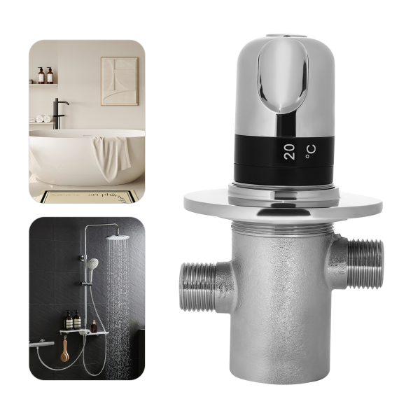 G1 / 2 "válvula de ángulo de baño de cobre macizo de plata de tres vías, 20-60℃, Termostato automático, Alta seguridad