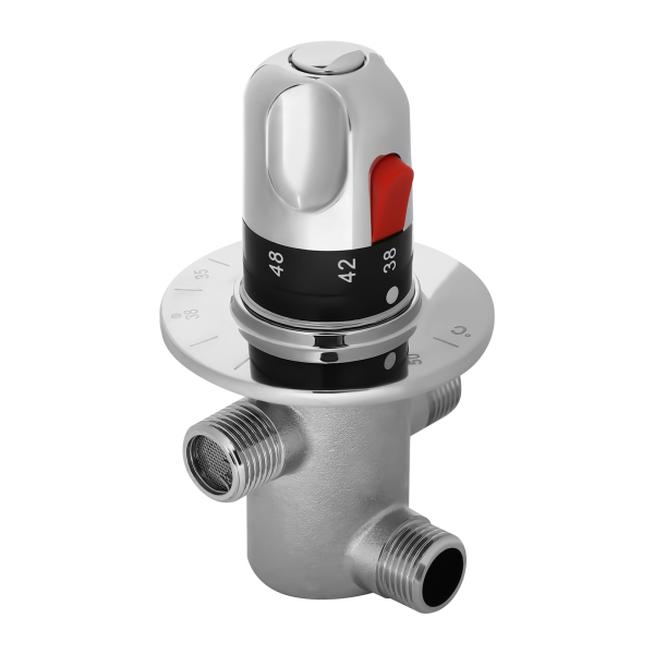 G1 / 2 "válvula de ángulo de baño de cobre macizo de plata de tres vías, 20-60℃, Termostato automático, Alta seguridad