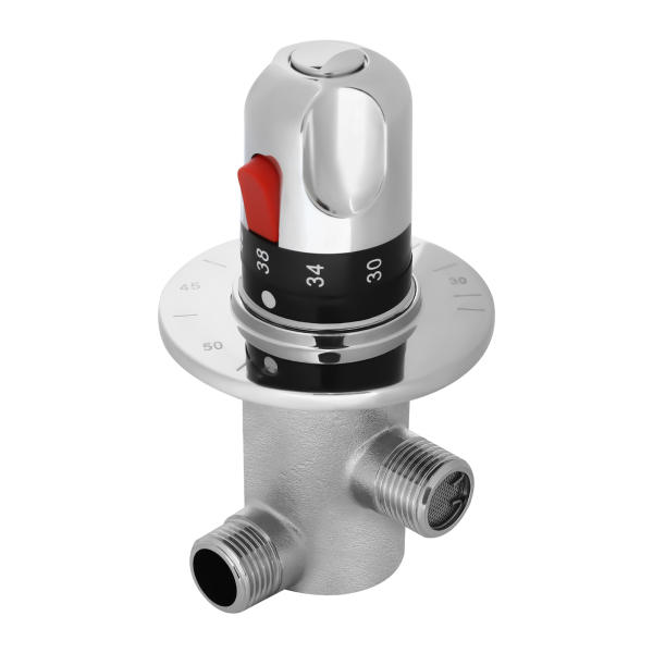 G1 / 2 "válvula de ángulo de baño de cobre macizo de plata de tres vías, 20-60℃, Termostato automático, Alta seguridad