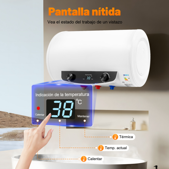 Calentador Eléctrico De Agua 2000W 50 Litros – Depósito Colgante Con Pantalla LED Y Termómetro (Incluye Ducha Y Grifo)