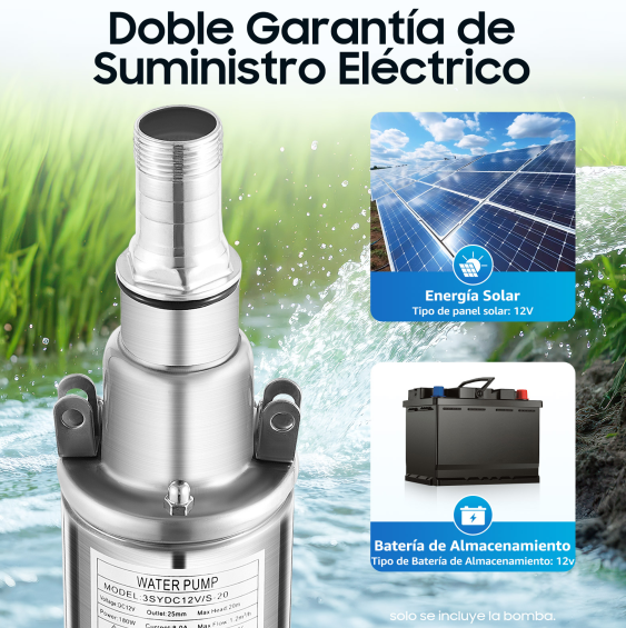 Bomba para pozos profundos, 12 V, 1,2 m³/h, 180 W, bomba sumergible
