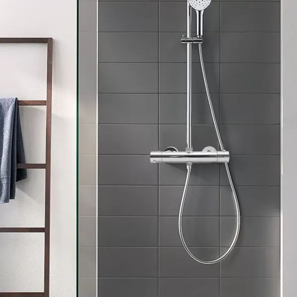 Termostato de ducha redondo, grifo mezclador de ducha, con temperatura y regulador de flujo cromo, superior 3/4" BSP, inferior 1/2" BSP