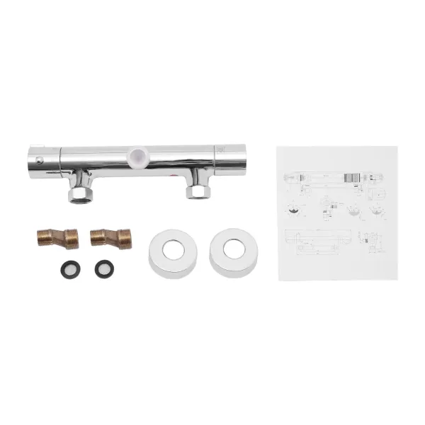 Termostato de ducha redondo, grifo mezclador de ducha, con temperatura y regulador de flujo cromo, superior 3/4" BSP, inferior 1/2" BSP