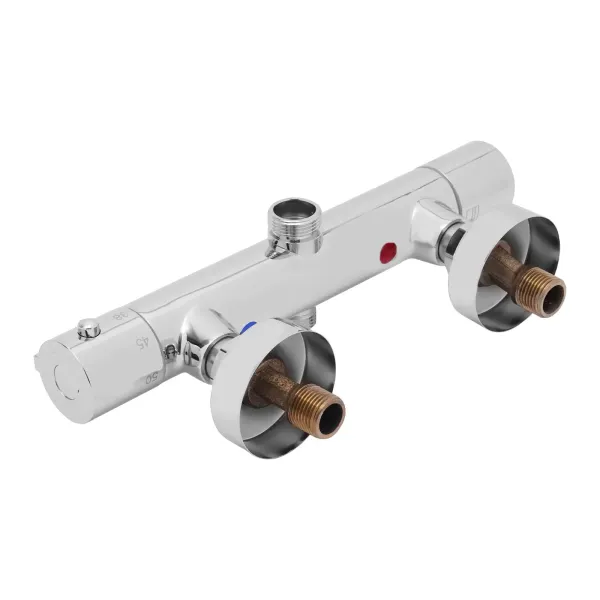 Termostato de ducha redondo, grifo mezclador de ducha, con temperatura y regulador de flujo cromo, superior 3/4" BSP, inferior 1/2" BSP