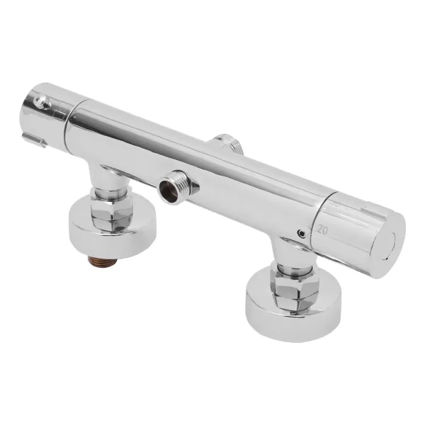 Termostato de ducha redondo, grifo mezclador de ducha, con temperatura y regulador de flujo cromo, superior 3/4" BSP, inferior 1/2" BSP