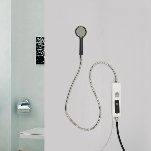 3500w mini calentador de agua eléctrico instantáneo baño ducha con indicador LED,  IPX4, con cabezal de ducha conjunto 25℃-55℃, blanco